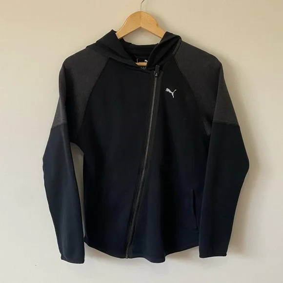 Puma Women Black Grey Full Zip Activewear Hoodie Jumper Sz XS AU8 - Picture 3 of 10